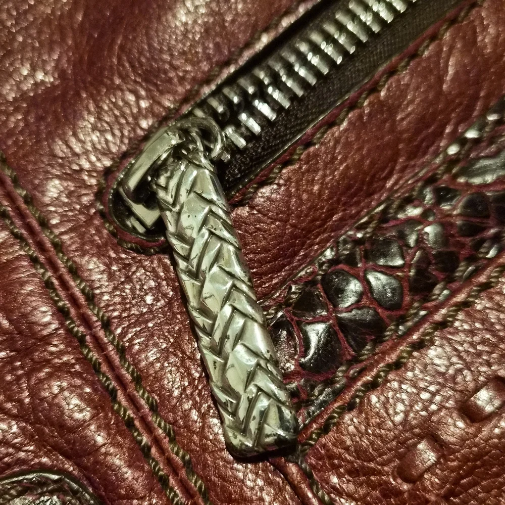 Brighton Leather Hobo Bag | Braided Strap | Deep Red | Organizer Pockets
